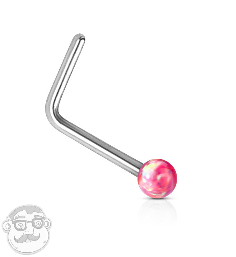 22G Red Opalite 14kt White Gold L Shape Nose Ring