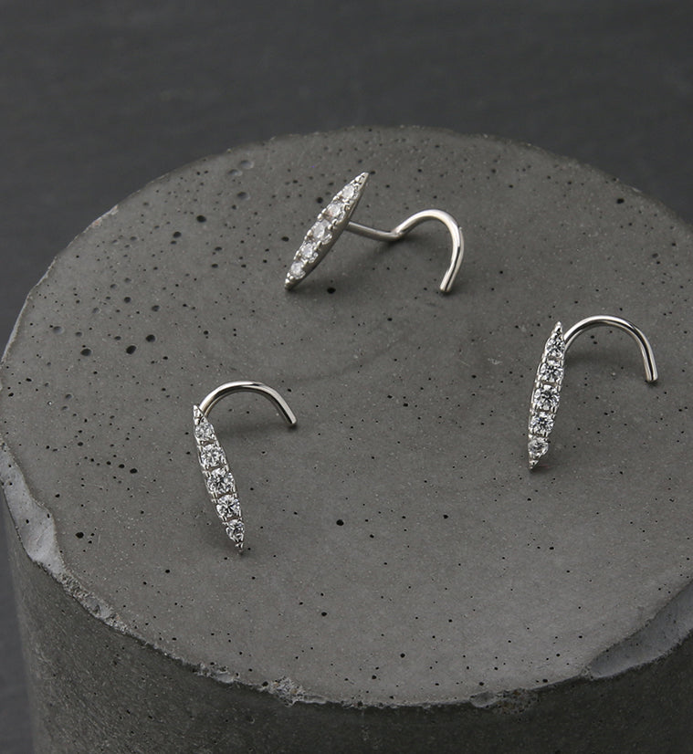 14kt White Gold Oblong Clear CZ Nose Screw