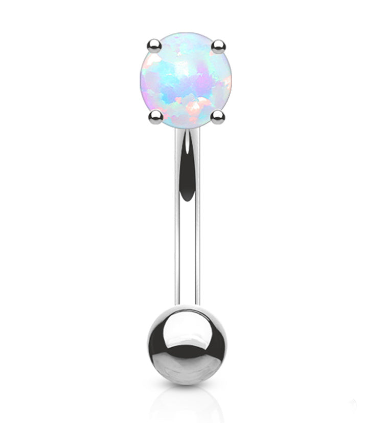 14kt White Gold Opalite Prong Curved Barbell