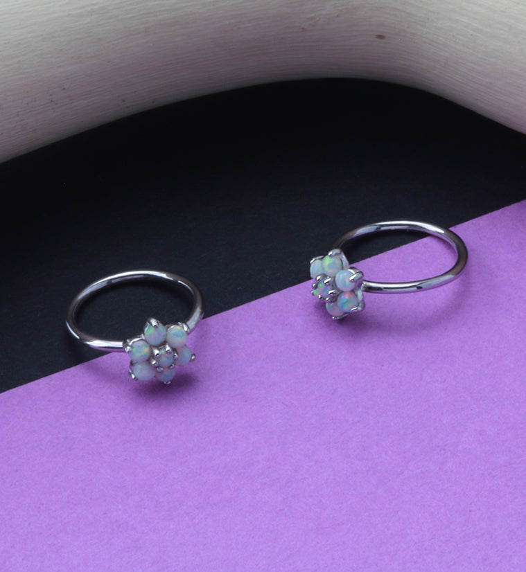 14kt White Gold Opalite Flower Hoop Ring