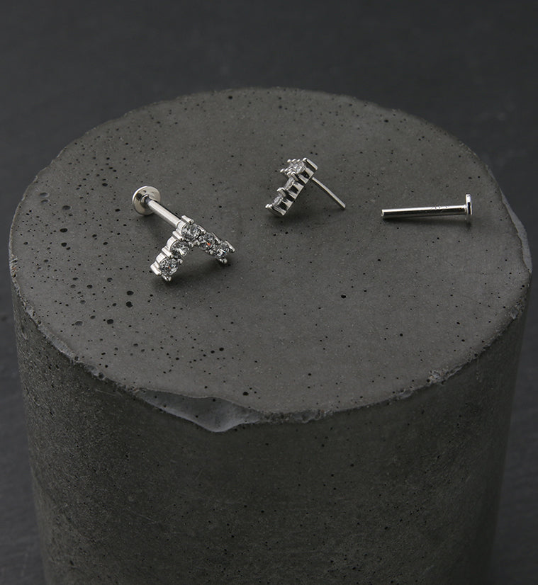 14kt White Gold Point CZ Threadless Labret