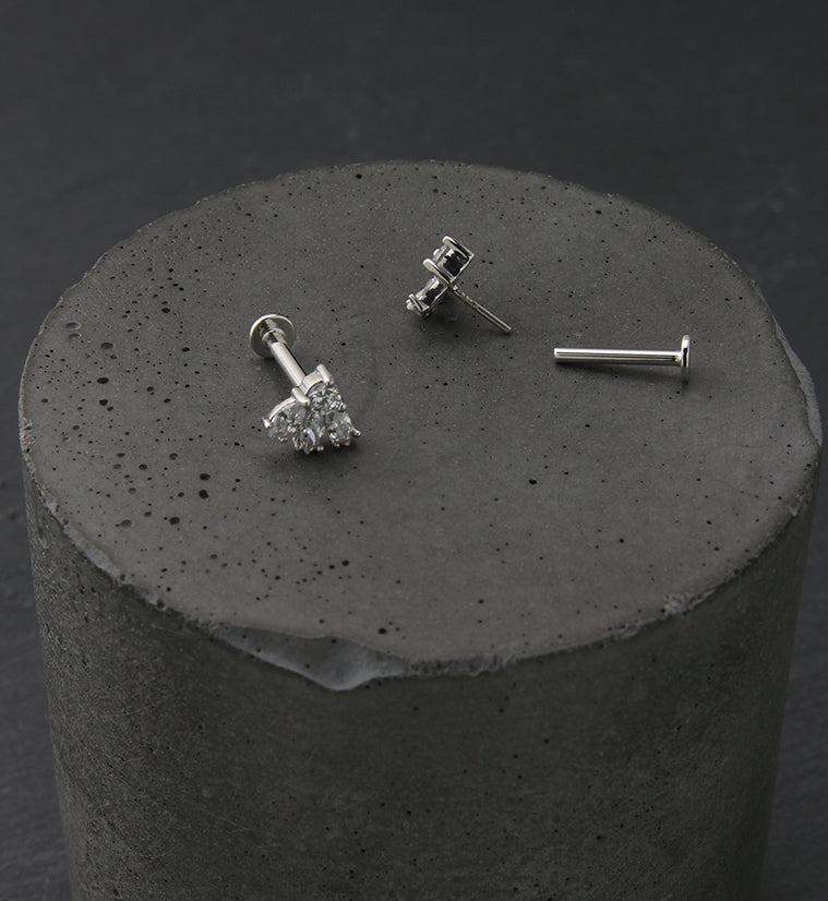 14kt White Gold Sepal CZ Threadless Labret