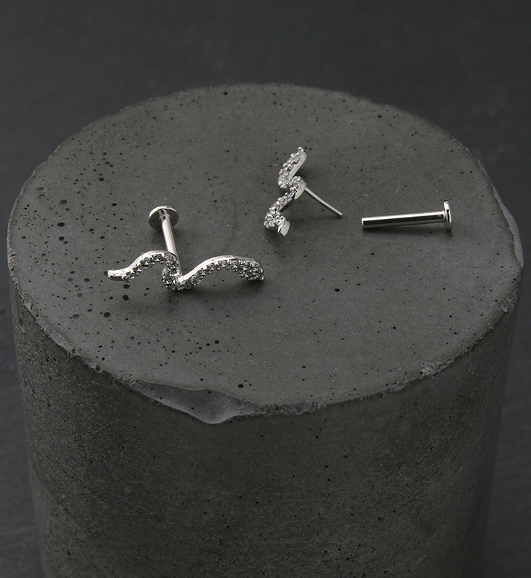 14kt White Gold Snake CZ Threadless Labret