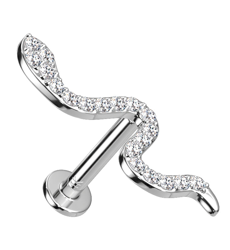 14kt White Gold Snake CZ Threadless Labret