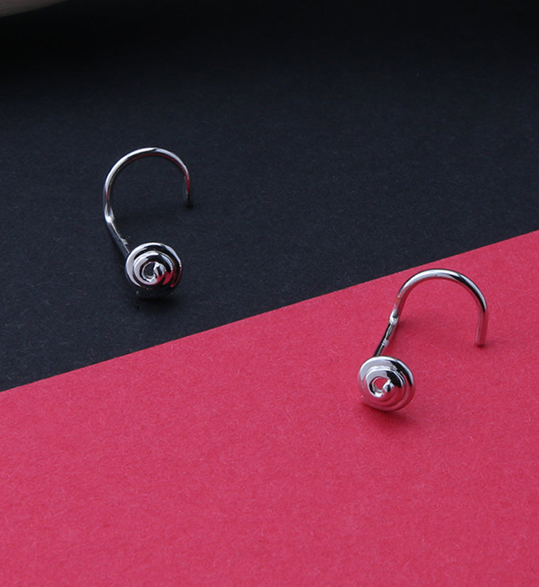 14kt White Gold Swirl Nose Screw Ring