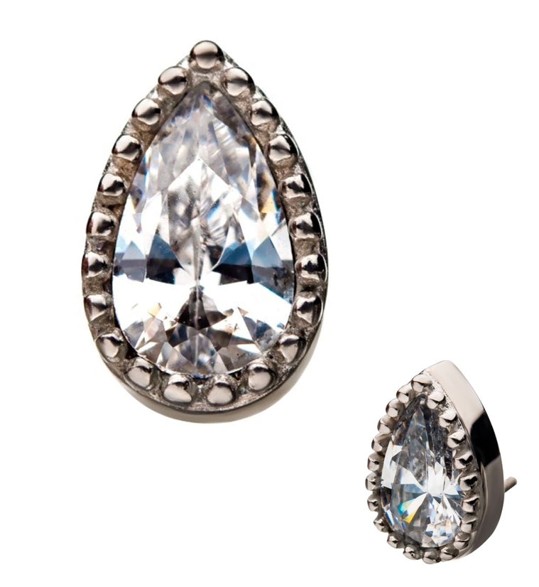 14kt White Gold Teardrop CZ Threadless Top