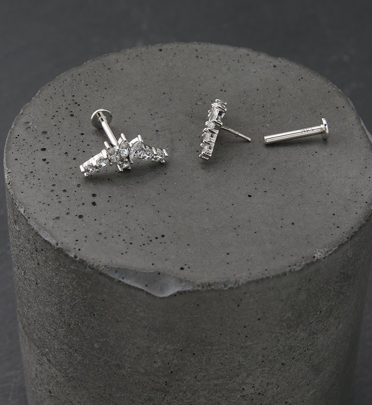 14kt White Gold Tiara CZ Threadless Labret
