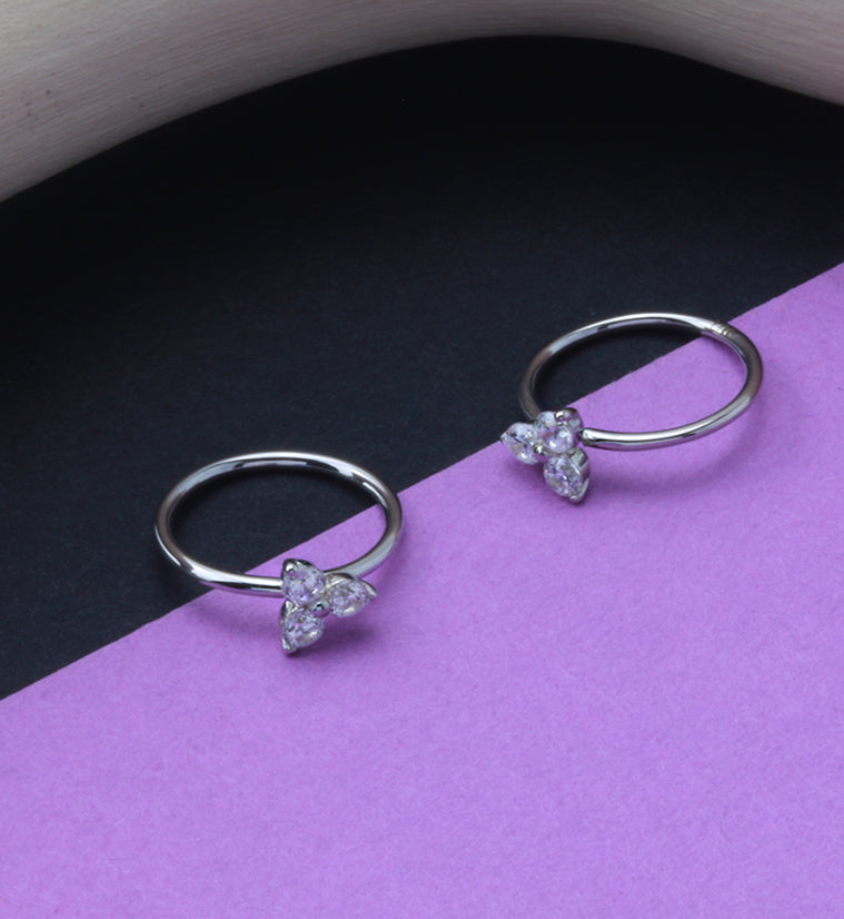 14kt White Gold Trinity Clear CZ Hoop Ring