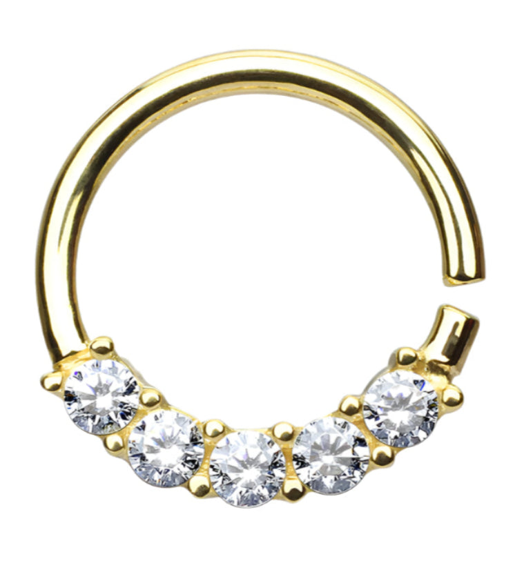 16G 14kt Gold Five CZ Rim Septum Ring