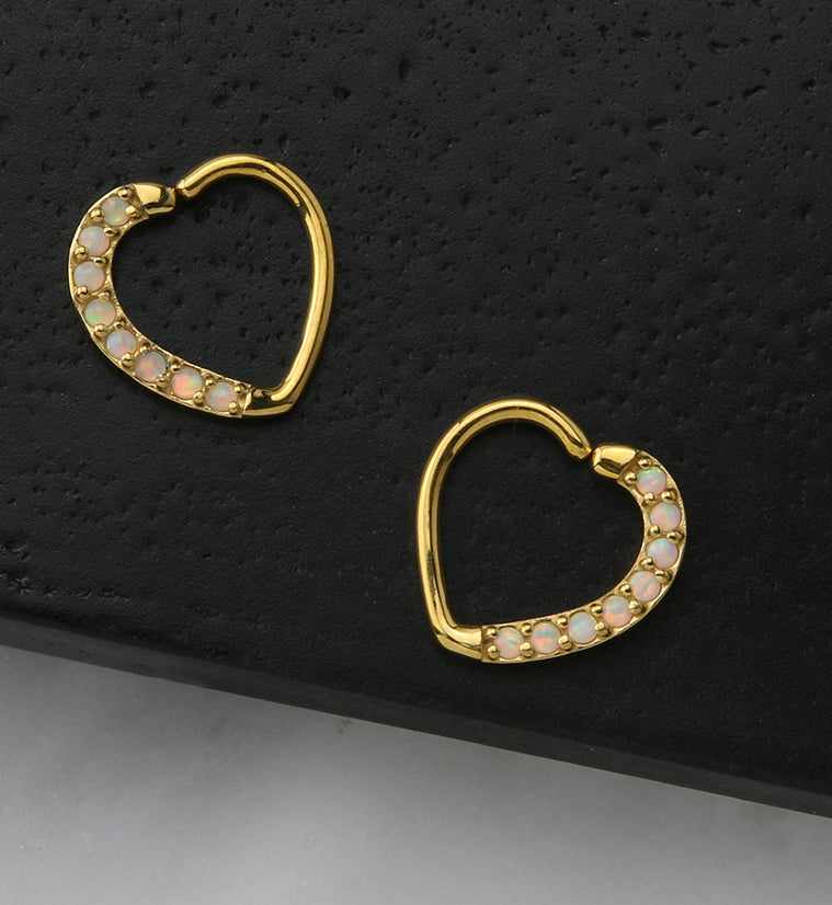 16G Gold PVD Pink Opal Annealed Heart Daith - Cartilage Ring