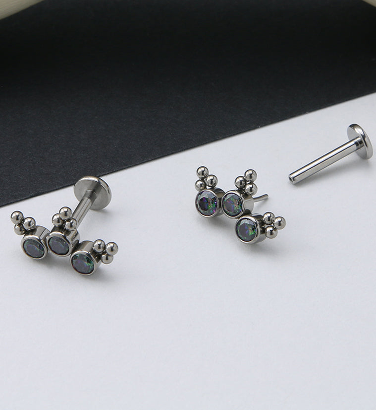 16G Triple Beaded Black Aurora CZ Curve Titanium Threadless Labret