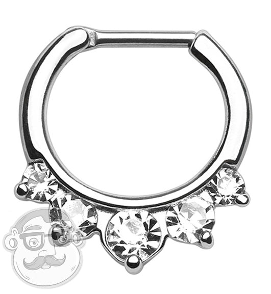 16G - 14G Five Clear CZ Gem Steel Gold Septum Clicker