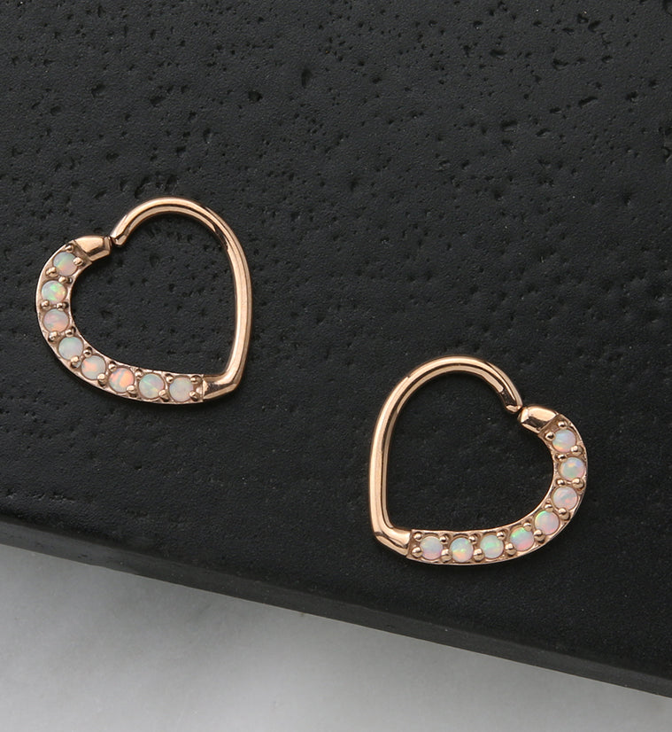 16G Rose Gold PVD White Opalite Annealed Heart Daith - Cartilage Ring