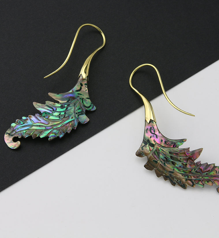 18G Feather Brass Abalone Hangers / Earrings