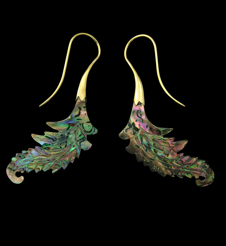 18G Feather Brass Abalone Hangers / Earrings