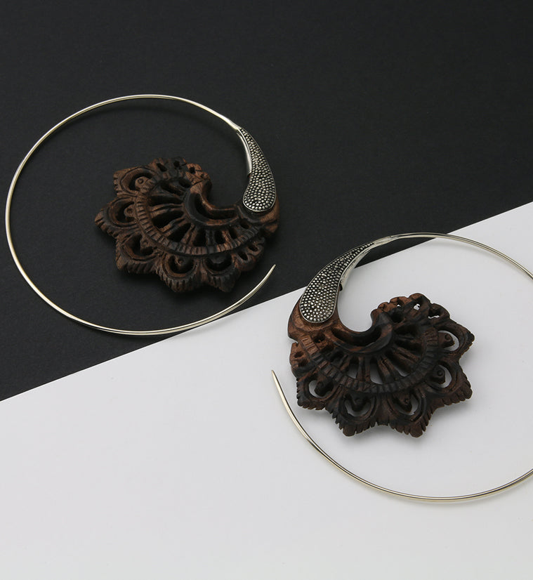 18G Florid White Brass Areng Wood Hangers / Earrings