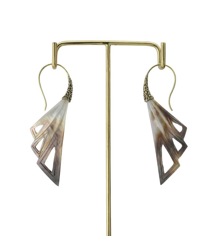 18G Mother of Pearl Quill Brass Hangers / Earrings