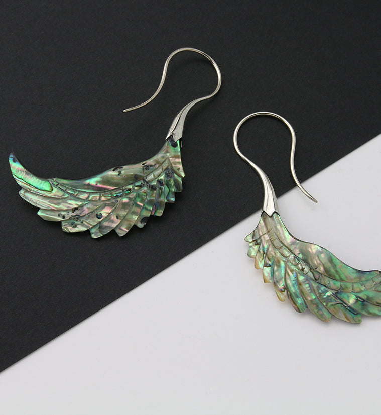 18G Pinion White Brass Abalone Hangers / Earrings