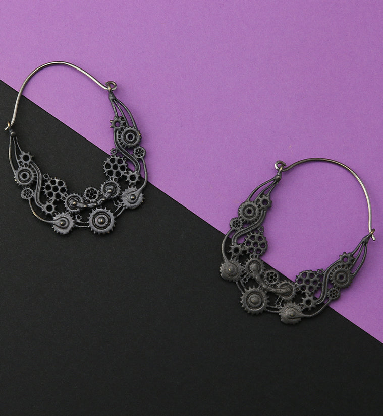 18G Steampunk Black Brass Earrings