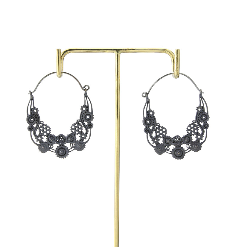 18G Steampunk Black Brass Earrings