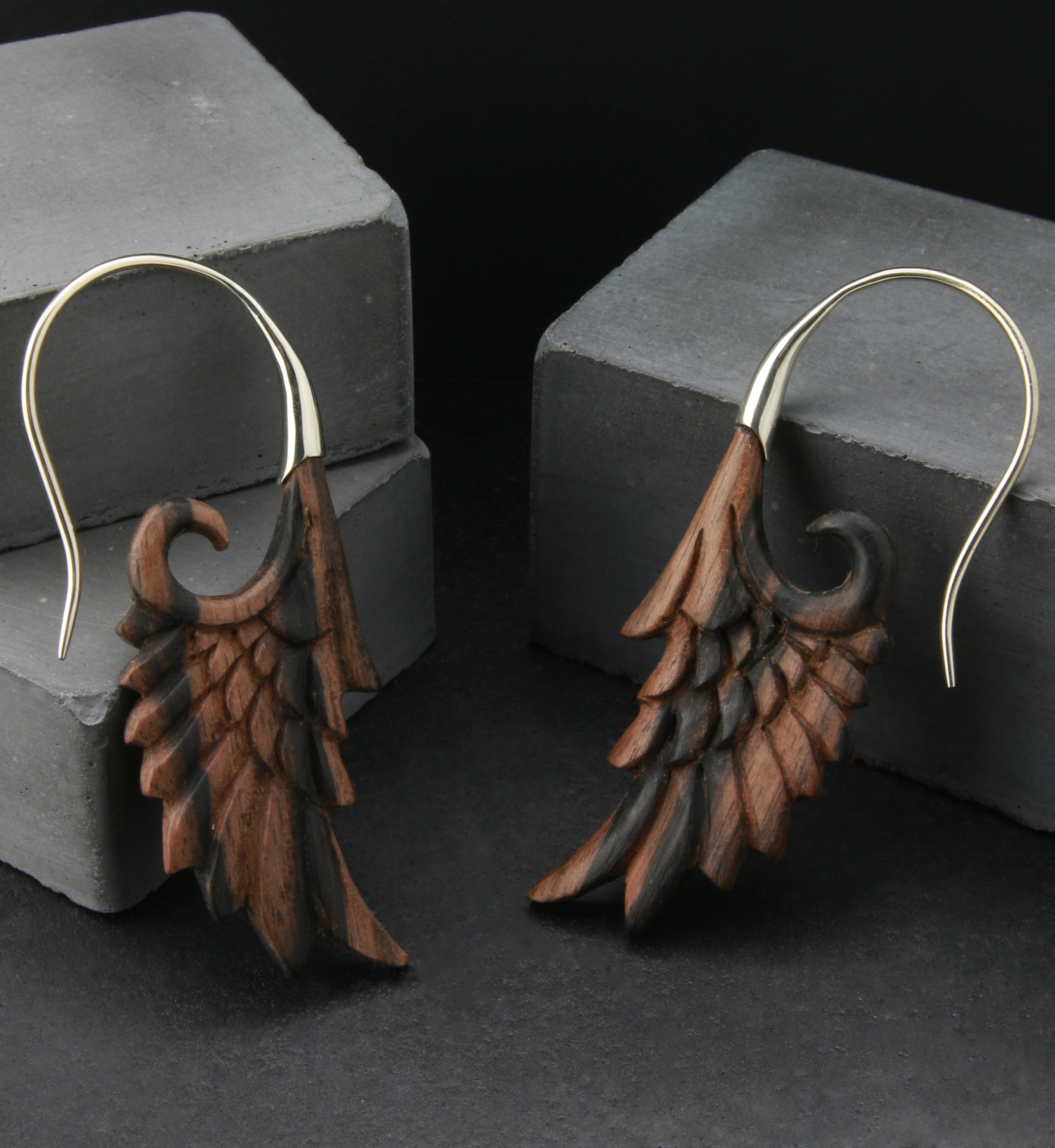 18G Wing White Brass Wood Hangers / Earrings