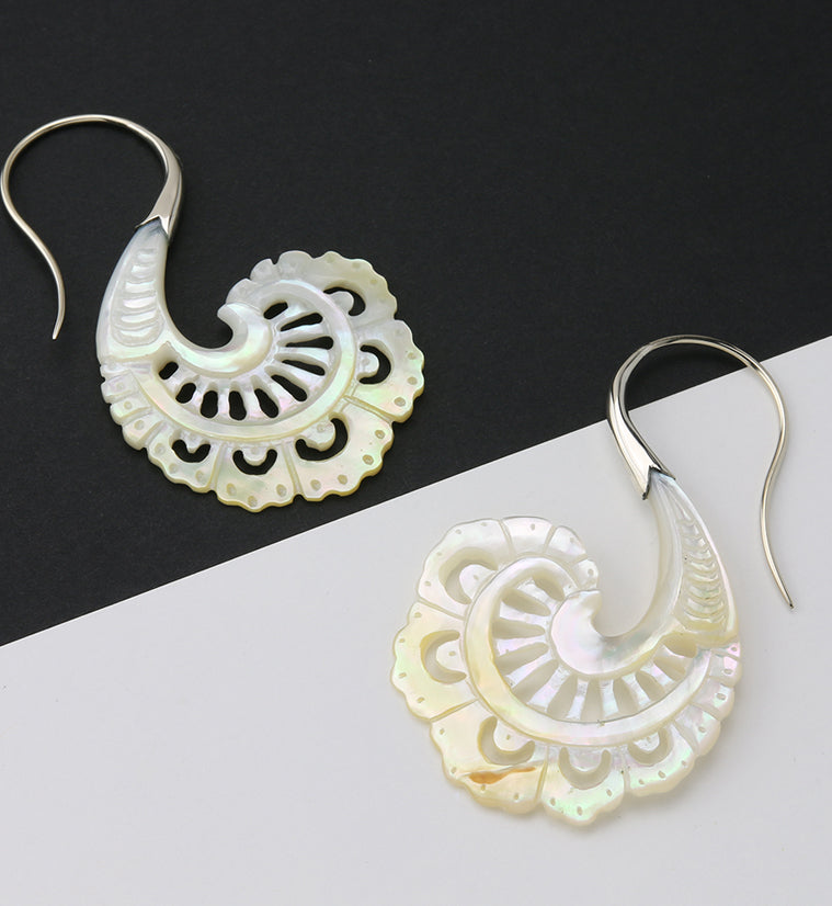 18G Aigrette White Brass MOP Hangers / Earrings