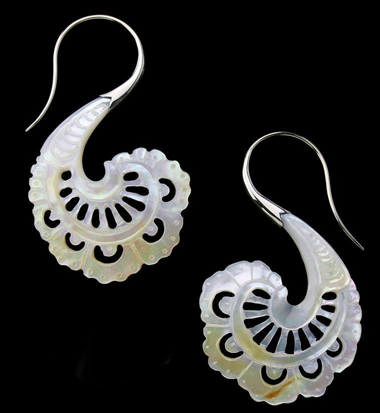 18G Aigrette White Brass MOP Hangers / Earrings