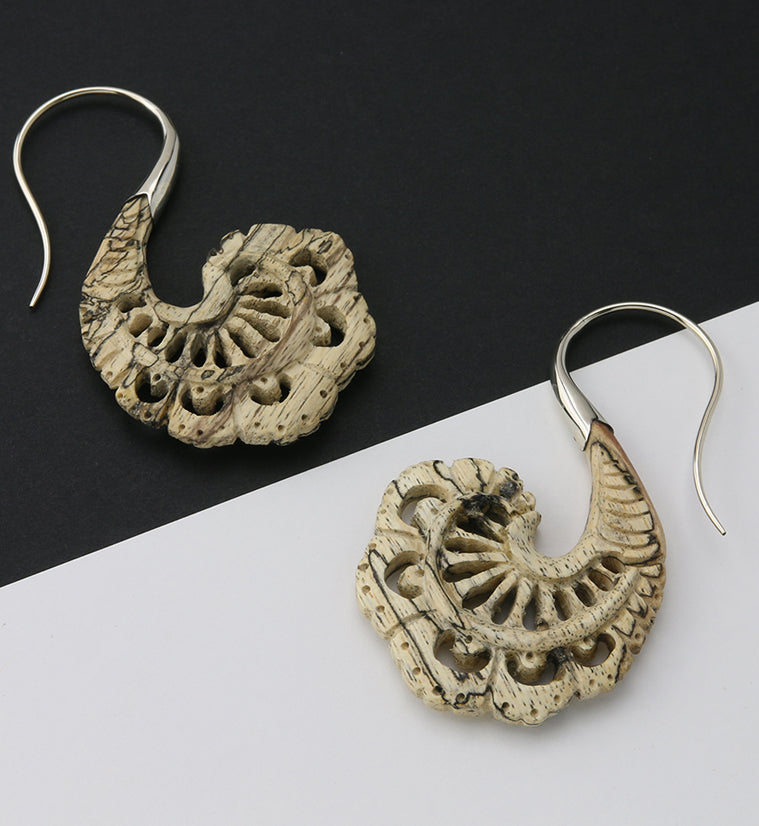 18G Aigrette White Brass Tamarind Wood Hangers / Earrings