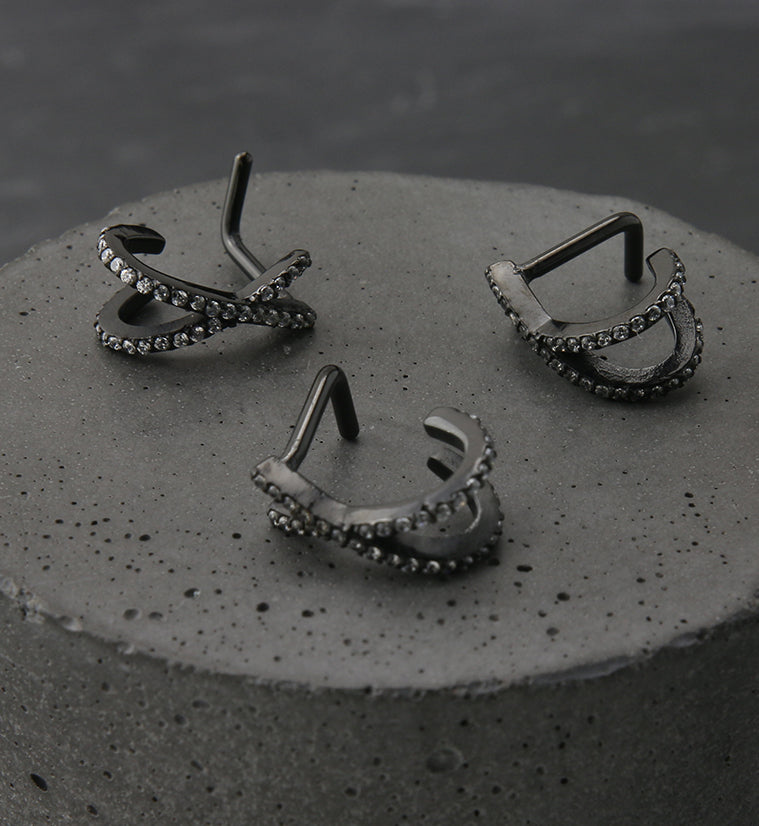 18G Black PVD Intersect Double Line CZ Nose Curve