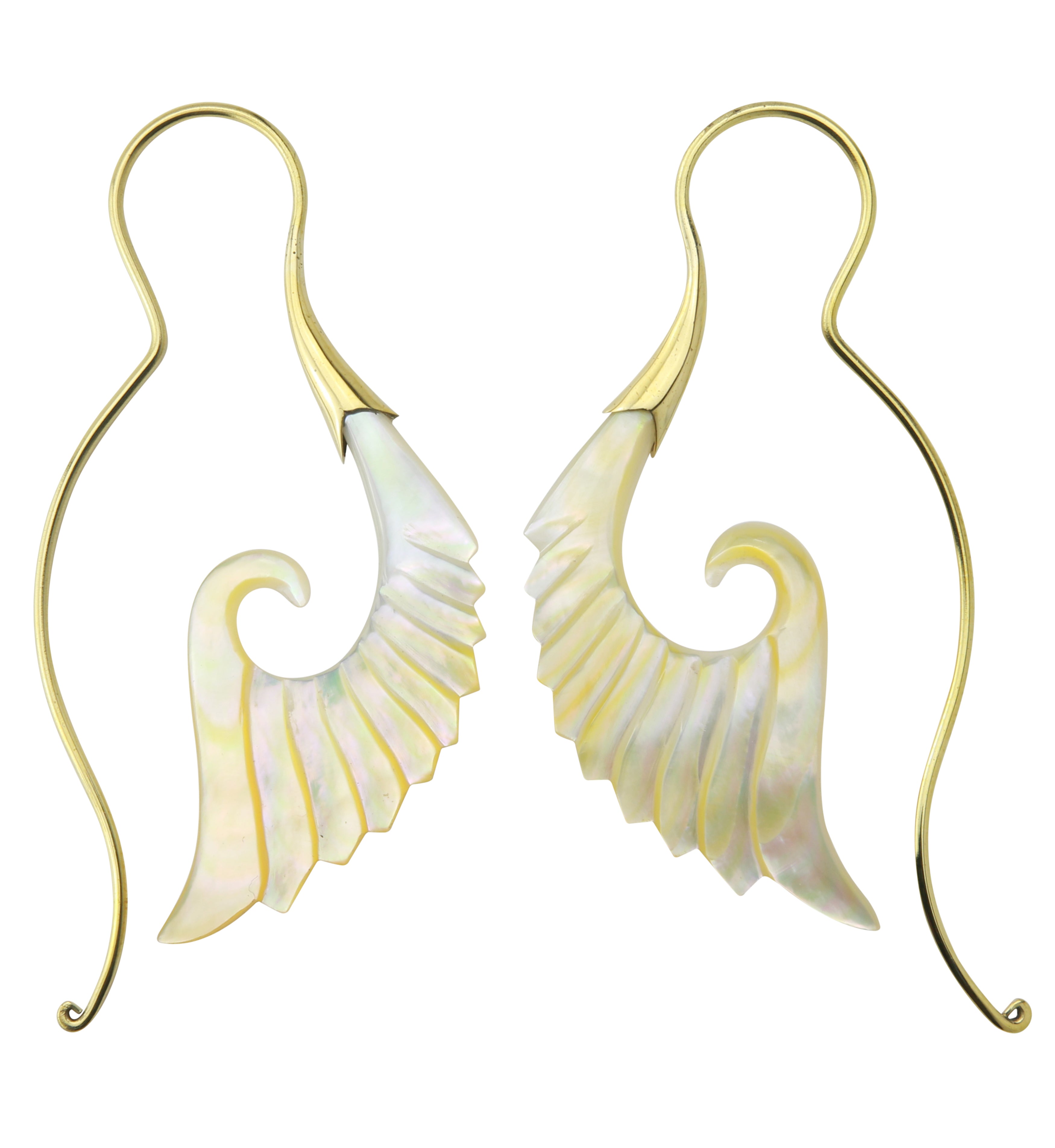 18G Cherub Wing Brass MOP Hangers / Earrings
