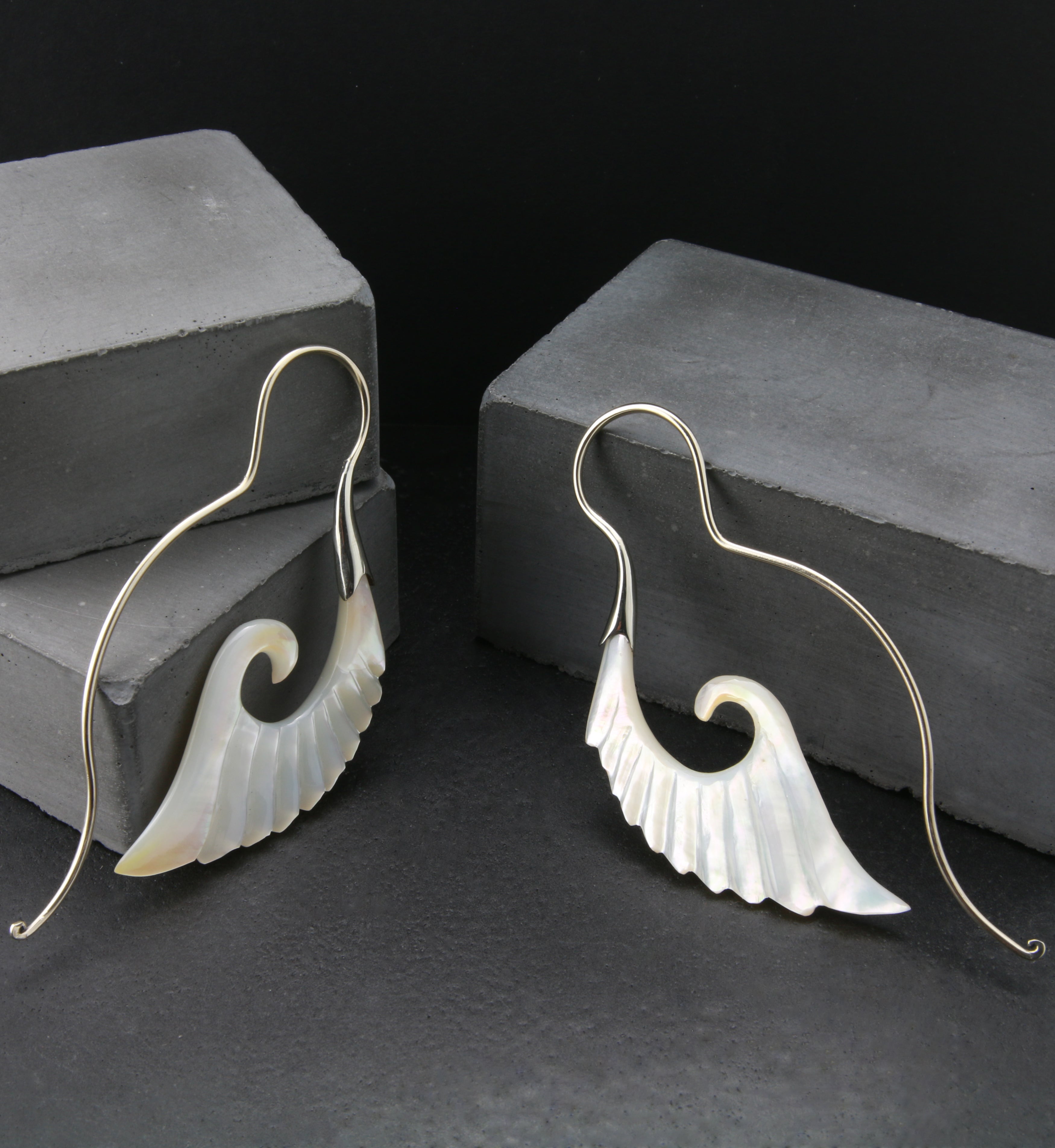 18G Cherub Wing White Brass MOP Hangers / Earrings
