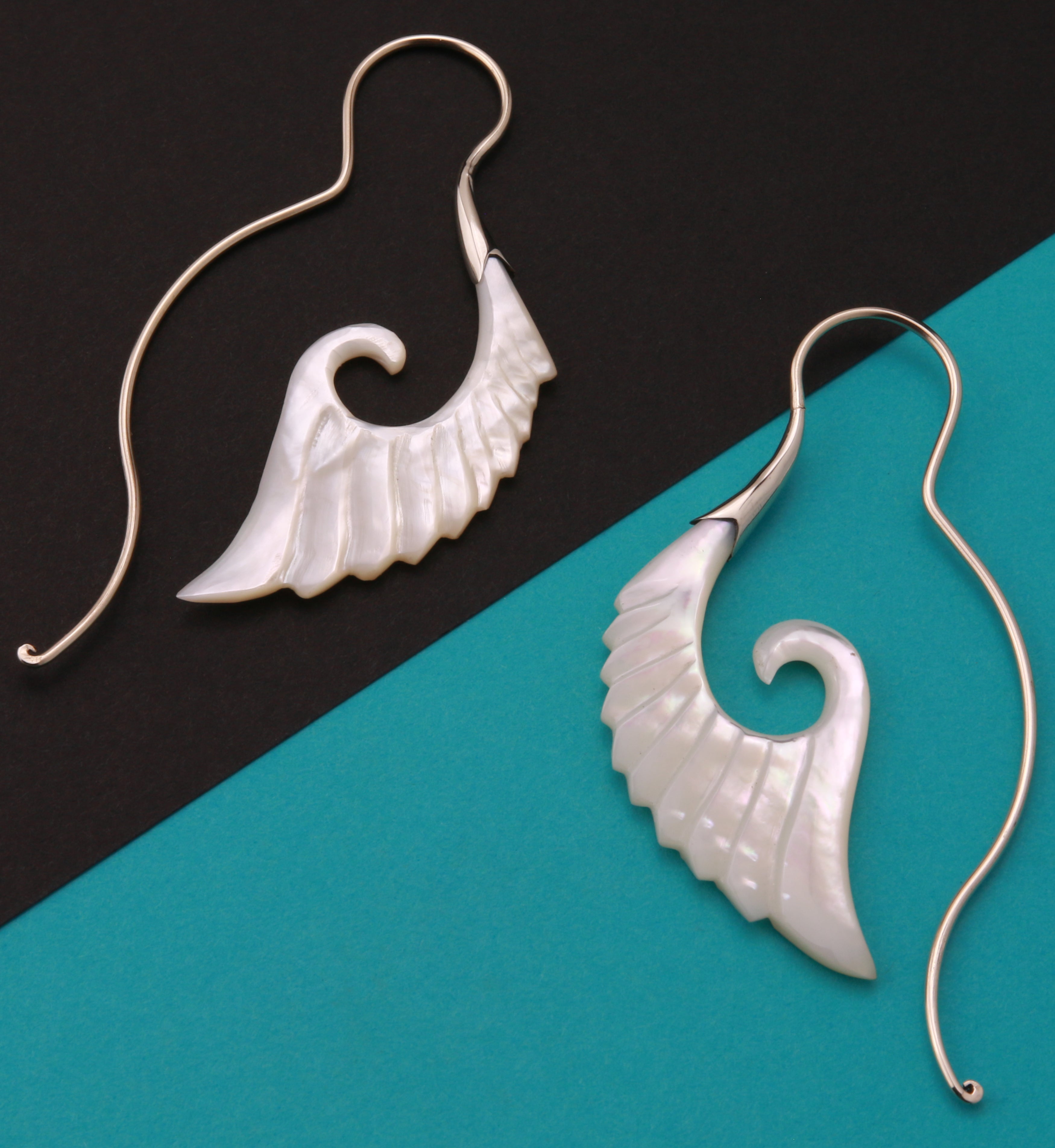 18G Cherub Wing White Brass MOP Hangers / Earrings