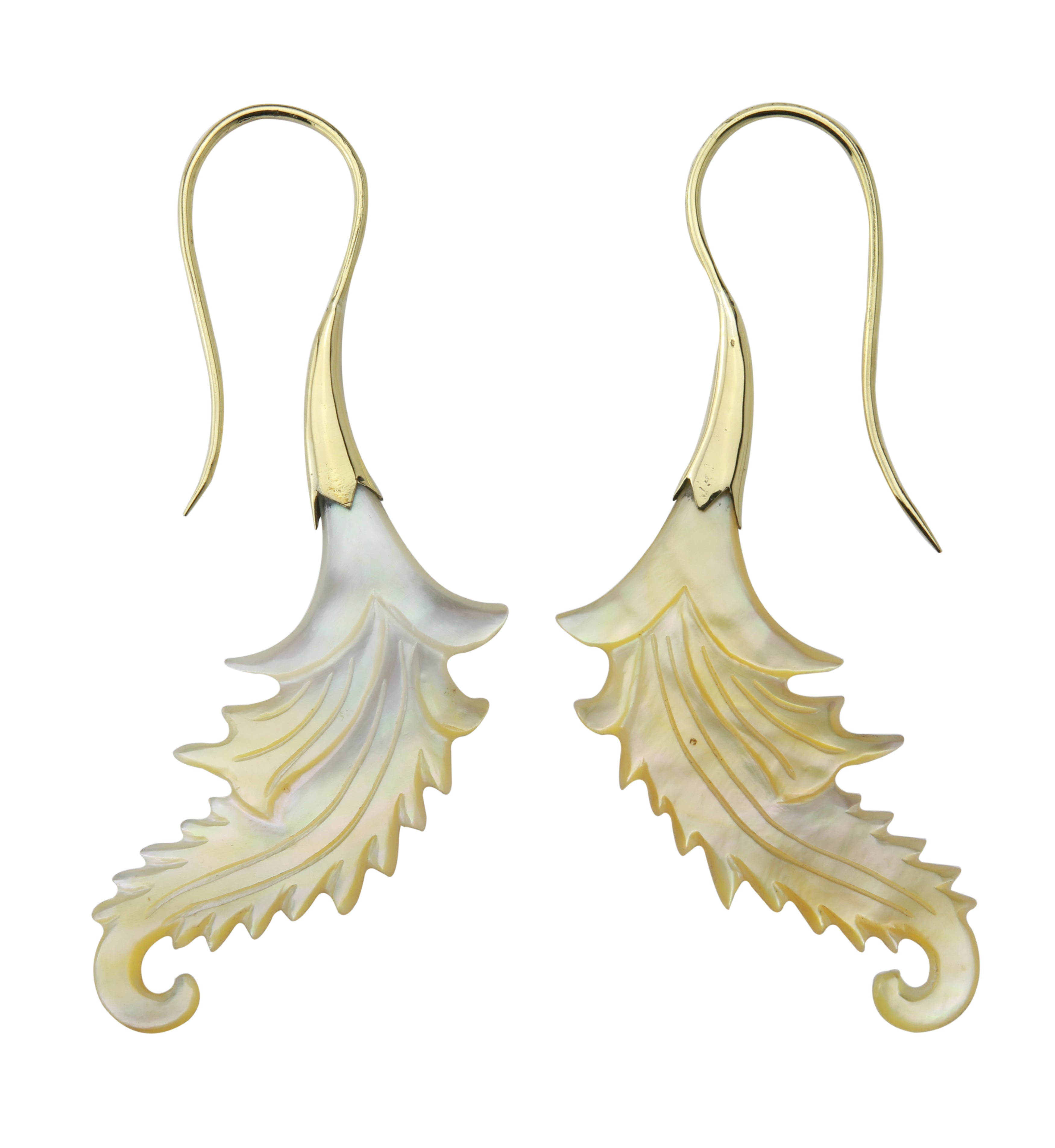 18G Feather Brass MOP Hangers / Earrings