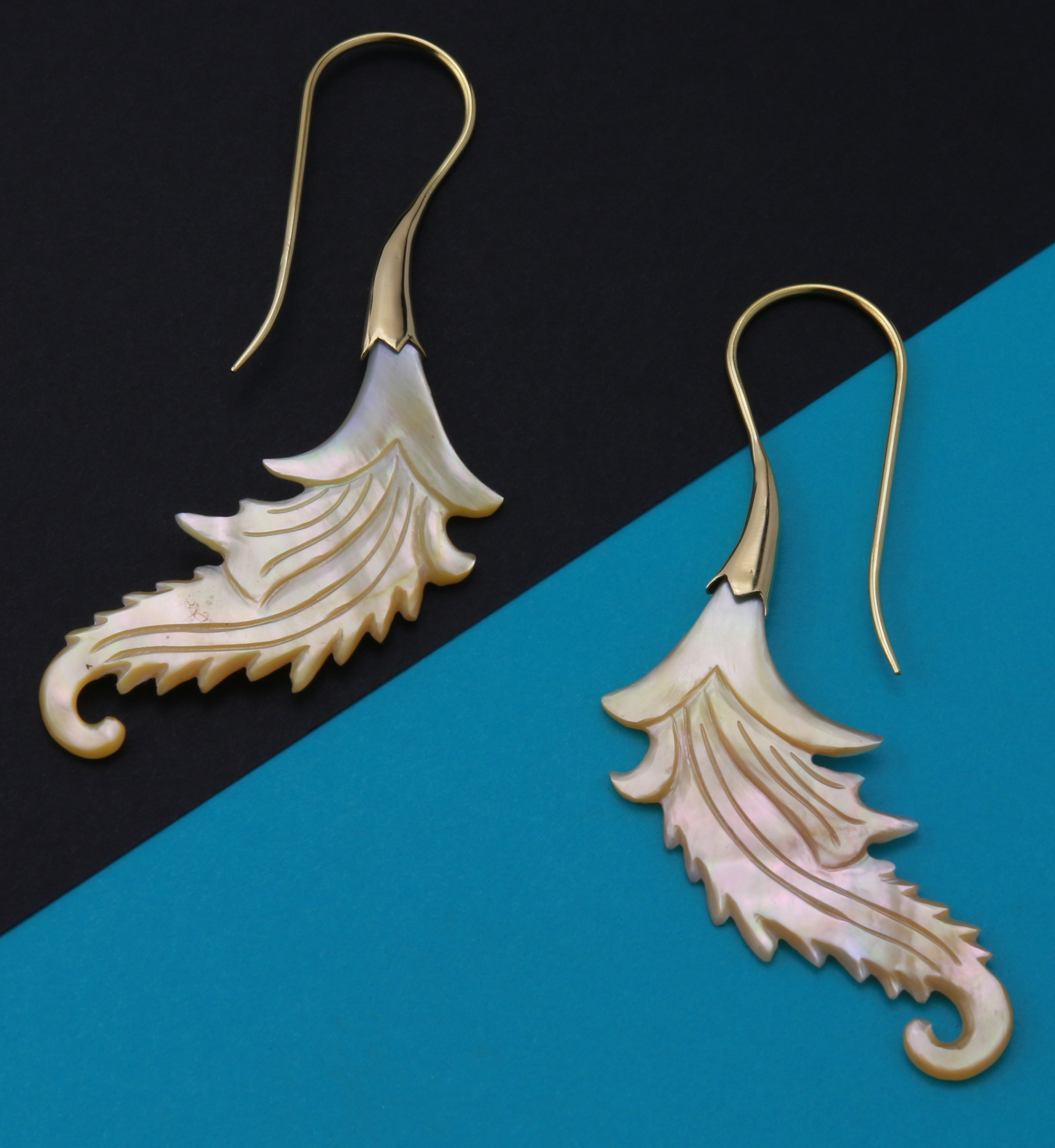 18G Feather Brass MOP Hangers / Earrings