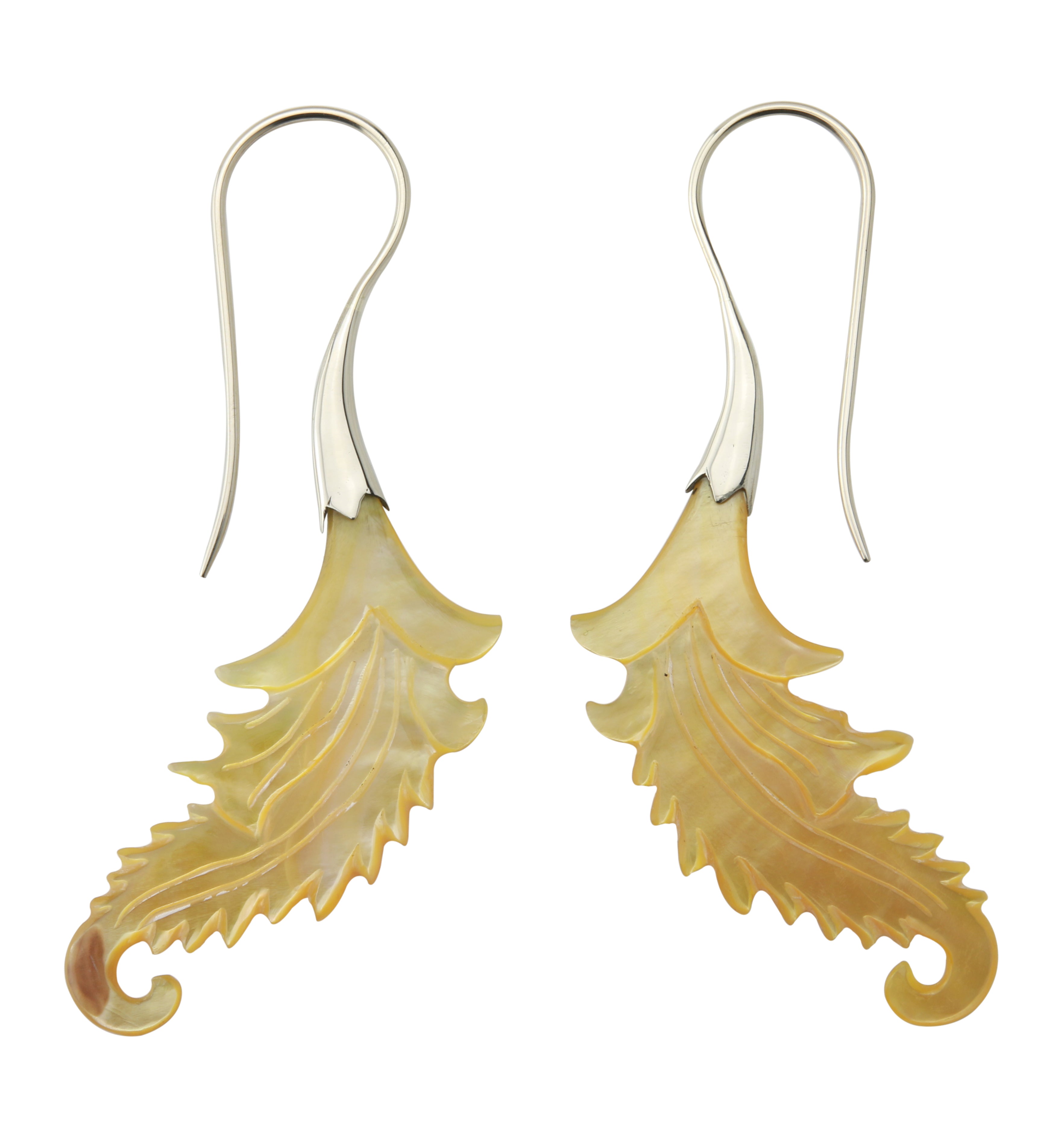 18G Feather White Brass MOP Hangers / Earrings