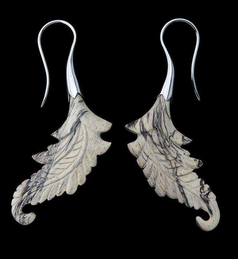 18G Feather White Brass Tamarind Wood Hangers / Earrings