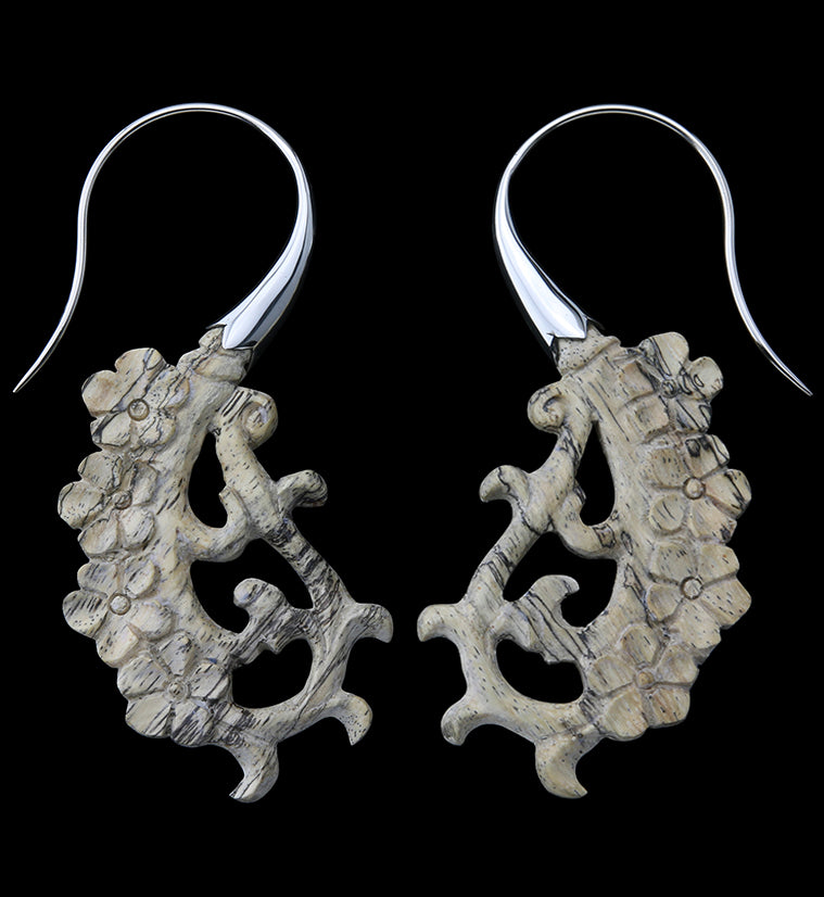 18G Floral White Brass Tamarind Wood Hangers / Earrings