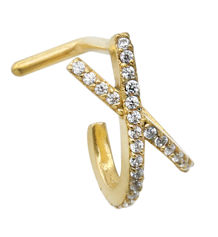 18G Gold PVD Intersect Double Line CZ Nose Curve