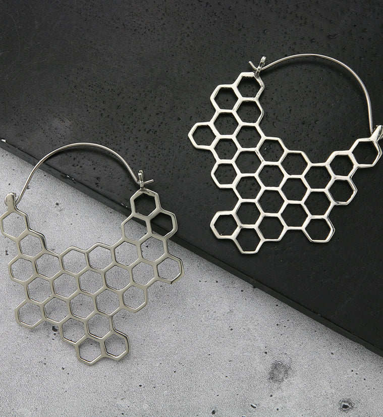 18G Honeycomb White Brass Hangers - Earrings