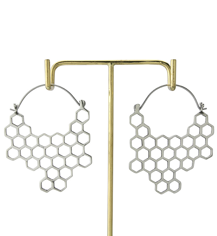 18G Honeycomb White Brass Hangers - Earrings