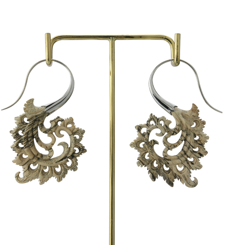 18G Plume White Brass Tamarind Wood Hangers / Earrings