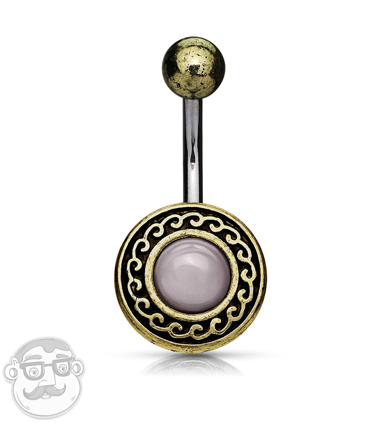 Vintage Braid Shield with Rose Quartz Stone Inlay Belly Ring