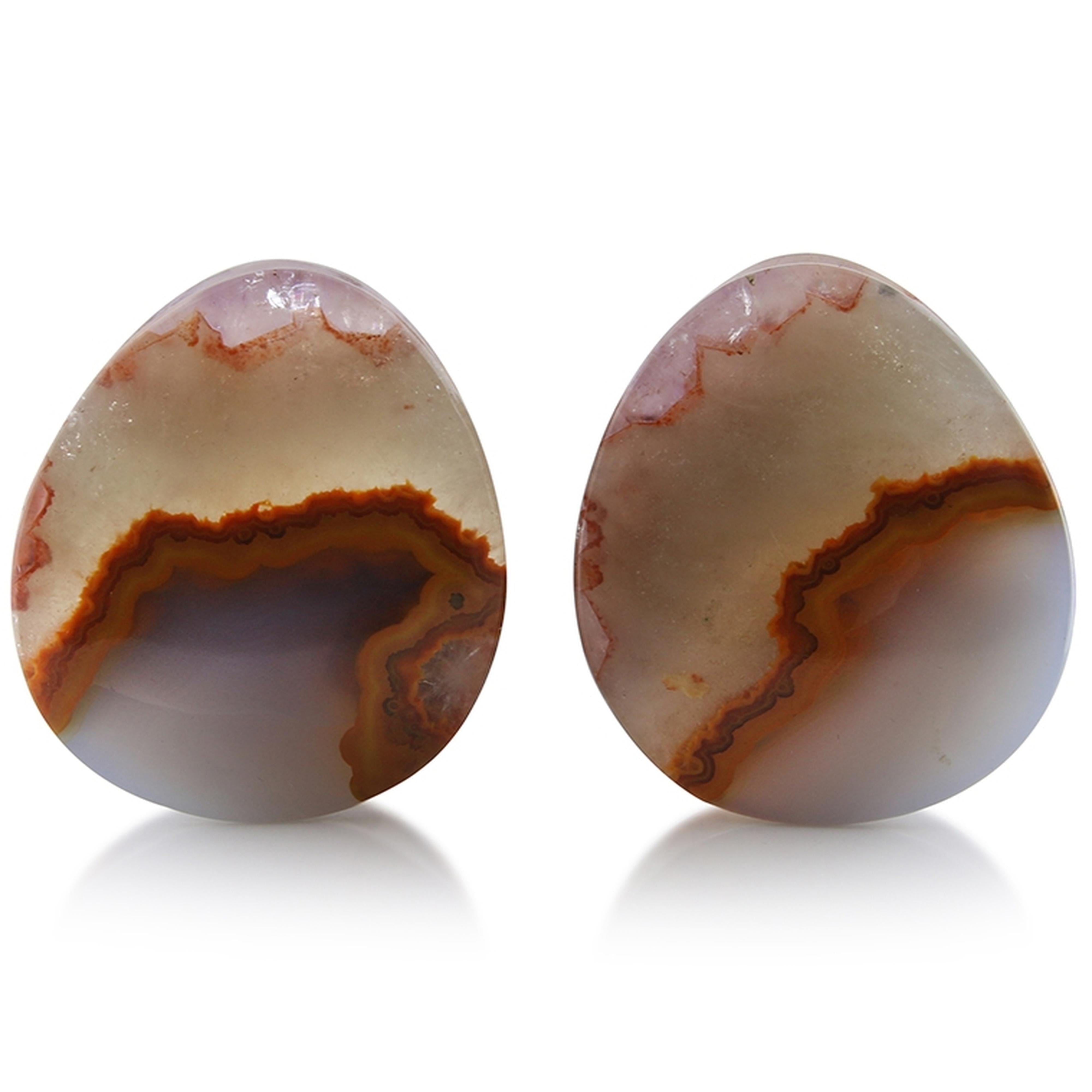Geode Moroccan Seam Agate Stone Teardrop Plugs 1 & 1/2" (38mm)