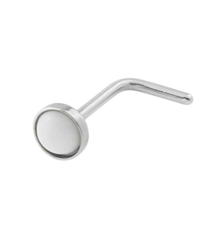 20G White Opalite Glass Top L Bend Nose Ring