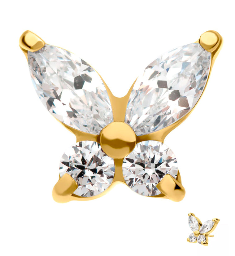 24kt Gold Butterfly CZ Threadless Titanium Top
