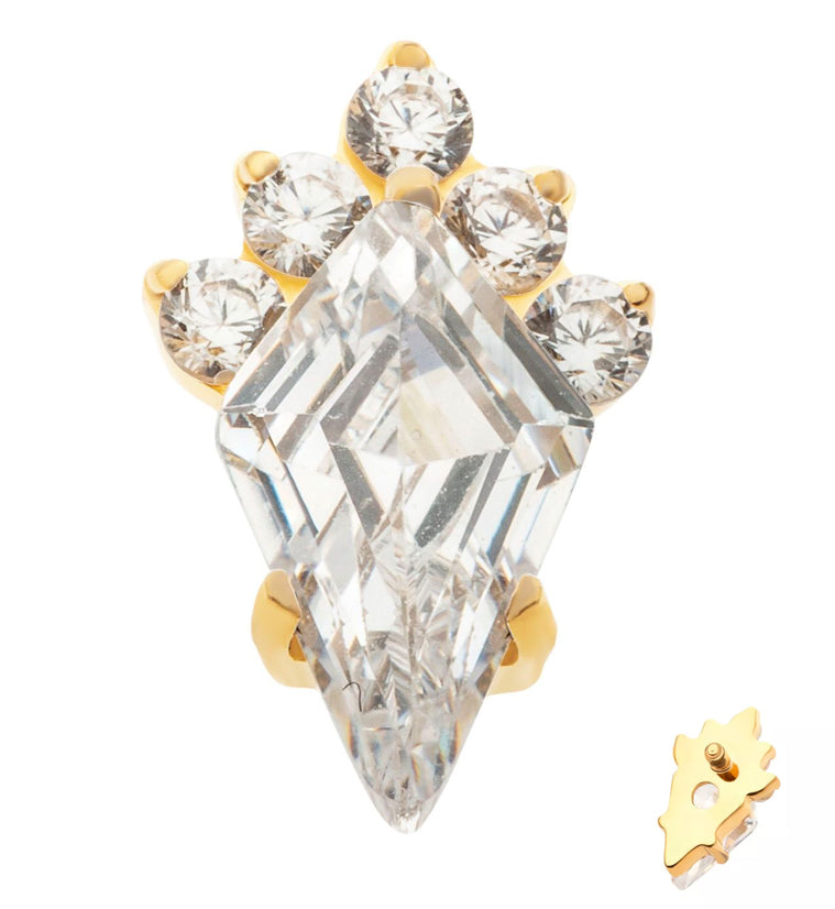 24kt Gold PVD Adorn Clear CZ Internally Threaded Titanium Top