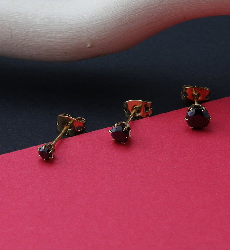 24kt Gold PVD Black CZ Prong Titanium Earrings