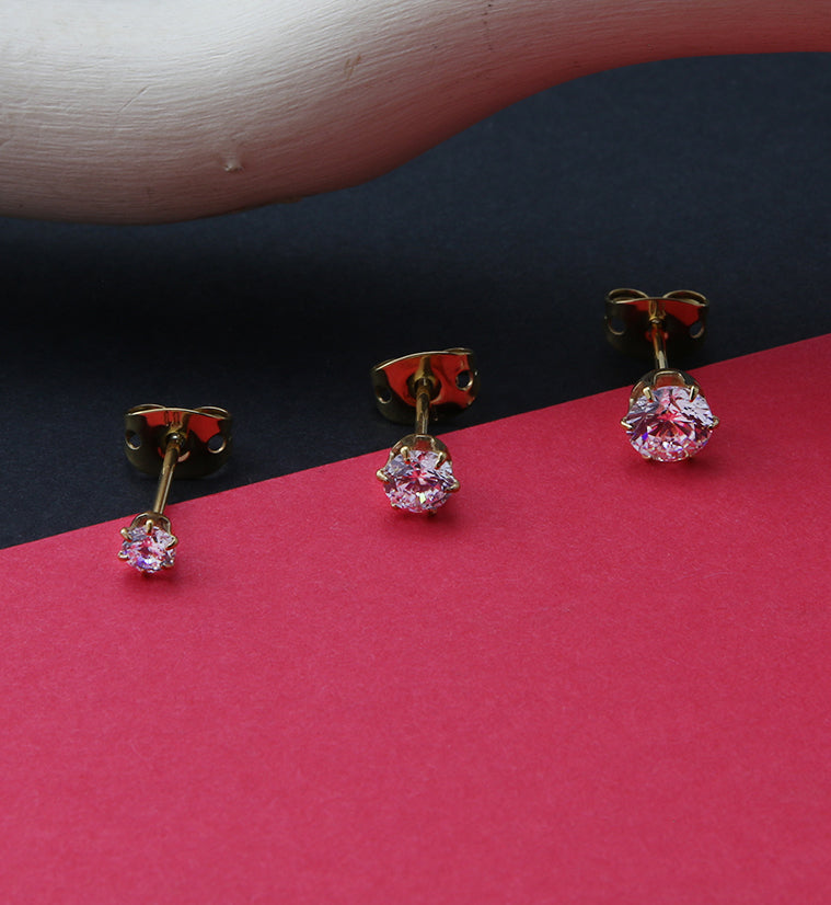 24kt Gold PVD CZ Prong Titanium Earrings