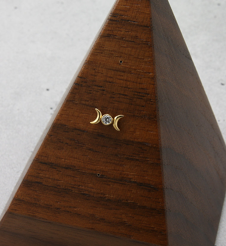 24kt Gold PVD Double Crescent CZ Titanium Threadless Top