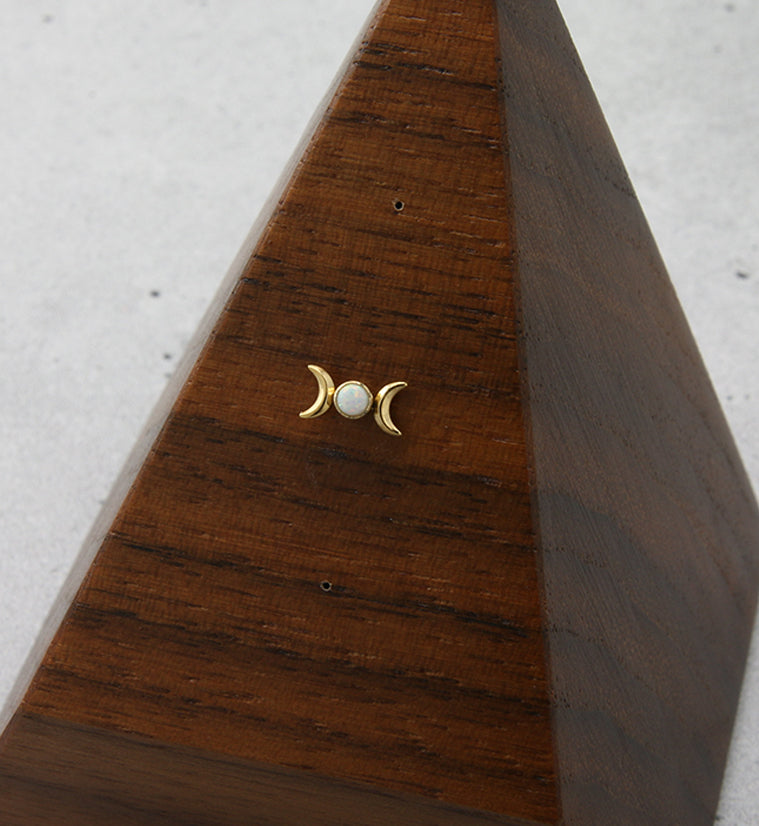 24kt Gold PVD Double Crescent White Opalite Titanium Threadless Top